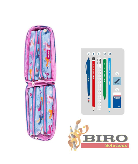 Пенал школьный Milan "Roller" 4 отделениями с наполнением